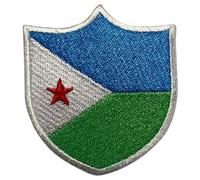 BeBuz Djibouti Shield Flag Patch Embroidered Iron Sew On Badge National Emblem Tactical Military Morale Patch for Jackets, Backpacks, Hats, and Clothing 6.3 x 5.5 cm