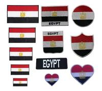 BeBuz Egypt Flag Embroidered Patches, Iron-On/Sew-On Applique, Shield, Round, Heart and Rectangle Flag Badges for Jackets, Bags, Uniforms, Various Sizes (Flag with Name)