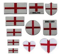 BeBuz England Flag Embroidered Patches, Iron-On/Sew-On Applique, Shield, Round, Heart and Rectangle UK Flag Badges for Jackets, Bags, Uniforms, Various Sizes (Flag 11cm x 18cm)