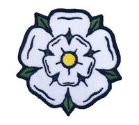 BeBuz Floral Embroidered Patches - Iron On and Sew On Applique Badges for Jackets, Backpacks, Jeans, Bags and DIY Crafts (White Rose Yorkshire)