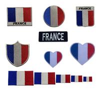 BeBuz France Flag Embroidered Patches, Iron-On/Sew-On Applique, Shield, Round, Heart and Rectangle Flag Badges for Jackets, Bags, Uniforms, Various Sizes (Flag 11cm x 18cm)
