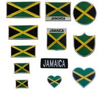 BeBuz Jamaica Flag Embroidered Patch Set, Iron-On or Sew-On Applique Badges, Rectangle Shield Round Heart Shapes, for Jackets, Backpacks, Hats, Uniforms and Various Sizes (Country Name)