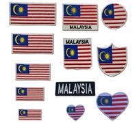 BeBuz Malaysia Embroidered Mini Heart Flag Patch - Iron-On/Sew-On National Emblem Appliqué - Fabric Repair Badges for Jacket, Hat, Backpack, DIY Craft