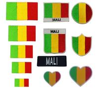 BeBuz Mali Embroidered Mini Heart Flag Patch - Iron-On/Sew-On National Emblem Appliqué - Fabric Repair Badges for Jacket, Hat, Backpack, DIY Craft
