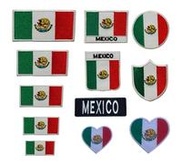 BeBuz Mexico Flag Embroidered Patches, Iron-On/Sew-On Applique, Shield, Round, Heart and Rectangle Flag Badges for Jackets, Bags, Uniforms, Various Sizes (Country Name)