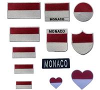 BeBuz Monaco Embroidered Mini Heart Flag Patch - Iron-On/Sew-On National Emblem Appliqué - Fabric Repair Badges for Jacket, Hat, Backpack, DIY Craft
