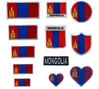 BeBuz Mongolia Embroidered Large Heart Flag Patch - Iron-On/Sew-On National Emblem Appliqué - Fabric Repair Badges for Jacket, Hat, Backpack, DIY Craft