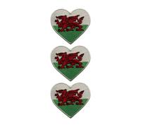 BeBuz National Countries Heart Flag Iron On Patch Embroidered Sew On Applique Badge Set of 3 6.5cm x 7cm - for Jackets, Backpacks, Hats and DIY Crafts (Wales)