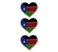 BeBuz National Countries Heart Flag Iron On Patch Embroidered Sew On Applique Badge Set of 3 6.5cm x 7cm - for Jackets, Backpacks, Hats and DIY Crafts (South Sudan)