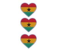 BeBuz National Countries Heart Flag Iron On Patch Embroidered Sew On Applique Badge Set of 3 6.5cm x 7cm - for Jackets, Backpacks, Hats and DIY Crafts (Ghana)