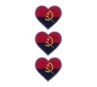 BeBuz National Countries Heart Flag Iron On Patch Embroidered Sew On Applique Badge Set of 3 6.5cm x 7cm - for Jackets, Backpacks, Hats and DIY Crafts (Angola)