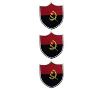 BeBuz National Countries Shield Flag Patch Set of 3 - Iron On or Sew On Embroidered Applique Badge 6.3cm x 5.5cm (Angola)