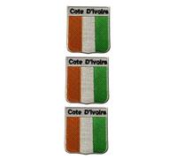 BeBuz National Countries Shield Flag with Name Iron On Patch - Set of 3 Embroidered Sew On Applique Badges, 6cm x 7cm (Cote D'Ivoire)