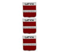 BeBuz National Countries Shield Flag with Name Iron On Patch - Set of 3 Embroidered Sew On Applique Badges, 6cm x 7cm (Latvia)