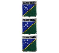 BeBuz National Countries Shield Flag with Name Iron On Patch - Set of 3 Embroidered Sew On Applique Badges, 6cm x 7cm (Solomon Islands)