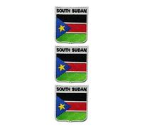 BeBuz National Countries Shield Flag with Name Iron On Patch - Set of 3 Embroidered Sew On Applique Badges, 6cm x 7cm (South Sudan)