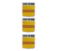 BeBuz National Countries Shield Flag with Name Iron On Patch - Set of 3 Embroidered Sew On Applique Badges, 6cm x 7cm (South Vietnam)