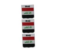 BeBuz National Countries Shield Flag with Name Iron On Patch - Set of 3 Embroidered Sew On Applique Badges, 6cm x 7cm (Iraq)