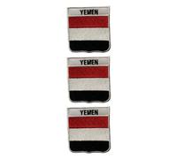 BeBuz National Countries Shield Flag with Name Iron On Patch - Set of 3 Embroidered Sew On Applique Badges, 6cm x 7cm (Yemen)