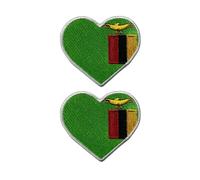 BeBuz National Country Heart Flag Patch Set of 2 (6.5cm x 7cm) - Iron On Sew On Embroidered Applique Badge - for Jacket, Backpack, Jeans and DIY Clothing (Zambia)