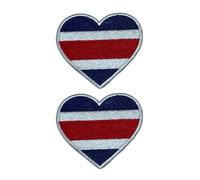 BeBuz National Country Heart Flag Patch Set of 2 (6.5cm x 7cm) - Iron On Sew On Embroidered Applique Badge - for Jacket, Backpack, Jeans and DIY Clothing (Costa Rica)