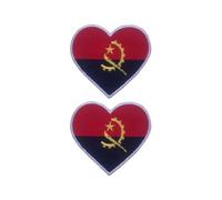 BeBuz National Country Heart Flag Patch Set of 2 (6.5cm x 7cm) - Iron On Sew On Embroidered Applique Badge - for Jacket, Backpack, Jeans and DIY Clothing (Angola)