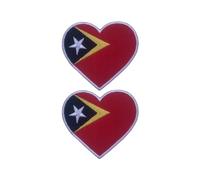 BeBuz National Country Heart Flag Patch Set of 2 (6.5cm x 7cm) - Iron On Sew On Embroidered Applique Badge - for Jacket, Backpack, Jeans and DIY Clothing (Timor Leste)