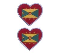 BeBuz National Country Heart Flag Patch Set of 2 (6.5cm x 7cm) - Iron On Sew On Embroidered Applique Badge - for Jacket, Backpack, Jeans and DIY Clothing (Grenada)