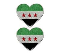 BeBuz National Country Heart Flag Patch Set of 2 (6.5cm x 7cm) - Iron On Sew On Embroidered Applique Badge - for Jacket, Backpack, Jeans and DIY Clothing (South Sudan)