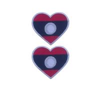 BeBuz National Country Heart Flag Patch Set of 2 (6.5cm x 7cm) - Iron On Sew On Embroidered Applique Badge - for Jacket, Backpack, Jeans and DIY Clothing (Laos)