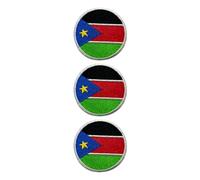 BeBuz National Country Round Flag Iron On Patch, Set of 3 Embroidered Applique Badges for Clothing, Bags, Jackets, Jeans, 6cm (South Sudan)