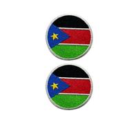 BeBuz National Country Round Flag Patch 6cm - Embroidered Iron On Sew On Applique Badge Set of 2 - Flag Badge for Jackets, Backpacks, Hats and Uniforms (South Sudan)