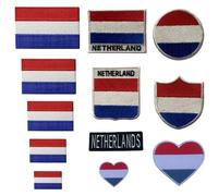 BeBuz Netherlands Flag Embroidered Patches, Iron-On/Sew-On Applique, Shield, Round, Heart and Rectangle Flag Badges for Jackets, Bags, Uniforms, Various Sizes (Flag with Name)