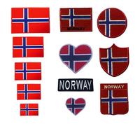 BeBuz Norway Flag Embroidered Patches, Iron-On/Sew-On Applique, Shield, Round, Heart and Rectangle Flag Badges for Jackets, Bags, Uniforms, Various Sizes (Heart Flag Small)