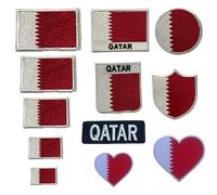BeBuz Qatar Flag Embroidered Patches, Iron-On/Sew-On Applique, Shield, Round, Heart and Rectangle Flag Badges for Jackets, Bags, Uniforms, Various Sizes (Heart Flag Large)
