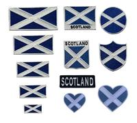 BeBuz Scotland Flag Embroidered Patches, Iron-On/Sew-On Applique, Shield, Round, Heart and Rectangle Flag Badges for Jackets, Bags, Uniforms, Various Sizes (Flag with Name)