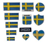 BeBuz Sweden Flag Embroidered Patches, Iron-On/Sew-On Applique, Shield, Round, Heart and Rectangle Flag Badges for Jackets, Bags, Uniforms, Various Sizes (Flag 9.5cm x 4.5cm)