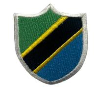 BeBuz Tanzania Shield Flag Patch Embroidered Iron Sew On Badge National Emblem Tactical Military Morale Patch for Jackets, Backpacks, Hats, and Clothing 6.3 x 5.5 cm
