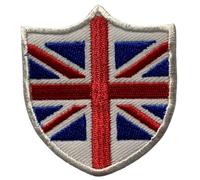 BeBuz UK and England National Flag Embroidered Patches - Iron On/Sew On Badge in Different Shapes and Various Sizes for Jackets, Backpacks, Hats and DIY Crafts. (UK Shield Flag)