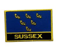 BeBuz UK County Flag Patch 9.5cm x 6cm Embroidered Iron On/Sew On Badge Durable Fabric Applique for Jackets, Backpacks, Hats, and Clothing (Sussex)