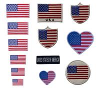 BeBuz USA Flag Embroidered Patches, Iron-On/Sew-On Applique, Shield, Round, Heart and Rectangle Flag Badges for Jackets, Bags, Uniforms, Various Sizes (Flag 11cm x 18cm)