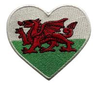 Bebuz Wales Embroidered Heart Flag Iron On Sew On National Emblem Patch Applique Fabric Repair Tactical Military Patches