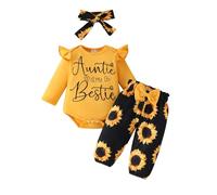 BEBYCOTST Baby Girl Clothes Set Newborn Outfit Long Sleeve Romper Tops Floral Pants Sets Infant Girl Fall Outfits (Yellow,6-9 Months)