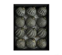 Bebykilemi 12pcs 8cm Vintage Rustic Christmas Ball Ornaments Set, Polypropylene Baubles with Hanging Loops for Holiday Tree Decorations, Gold/Silver/Green/Black(black)