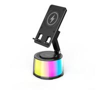 Bebykilemi Induction Audio Desktop Phone Stand Speaker, With 360 Degree, Foldable Design Wireless Charging LED Ambient Light, For Video Calls Reading (Black)