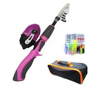 Bebykilemi Kids Telescopic Fishing Rod and Reel For Combo with Storage Bag, Retractable Travel Fishing Pole Set for Children Parent Child Outdoor Family Sport(Pink)