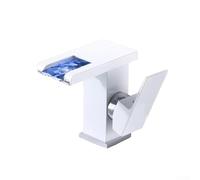 Bebykilemi Luminous Shade Changing Led Light Deck Mount Copper Construction Single Handle Temperature Control Three Colors Indica Waterfall Bathroom Basin with Faucet(White)