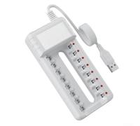 Bebykilemi Rechargeable Battery Charger with USB Output, 8-Slot Fast Charging Station for AA AAA NiMH Batteries, DC 5V/2A Input, Electroplated Copper Contacts, Overheat(8 Slots)