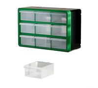Bebykilemi Small Parts Organiser With 9 Drawers For Sorting Box Made Of Plastic, Screw Organising System, Box For Workshop Accessories, Dark Green Orange(green)