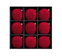 Bebykilemi Velvet Christmas Tree Baubles Set of 9, 10cm Hanging Ornaments in Wine Red, Bright Red, Coffee and Green, Elegant Holiday Decorations for Festive Home(Big Red)